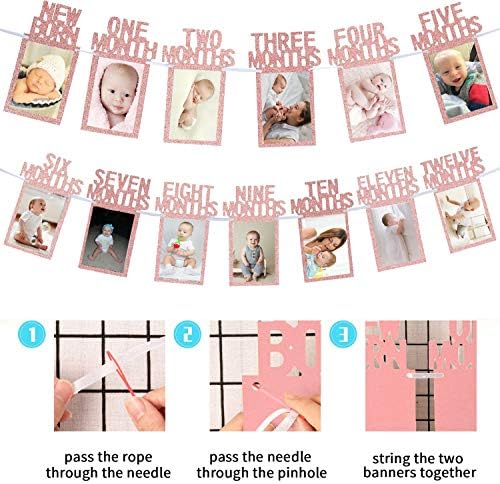 Розово Злато 1-ви Роденден Бебе Фото Банер За Новороденче до 12 Месеци И Азбука ЕДЕН Бантинг, Азбука Еден Торта Топпер За Бебе Шоу Прва