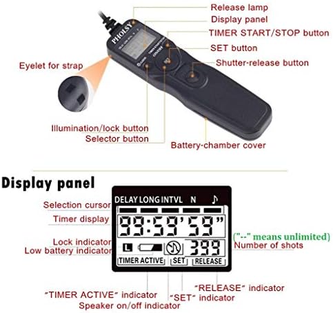 Кабел за далечински управувач со тајмер Pholsy S6 со интерваметар за Sony A77M2, A99M2, A99, A77, A67, A65, A57, A55, A900, A850, A700, A580,