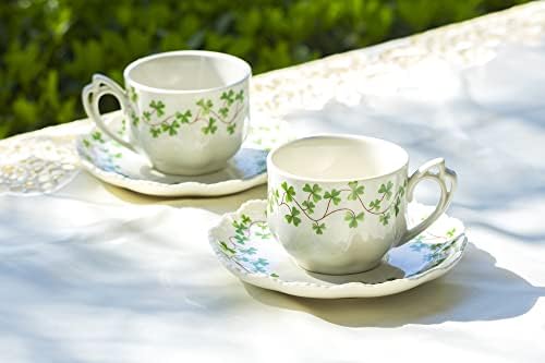 Грејс Чај Шамрок Парична Казна Порцелан Чај чаша &засилувач; Чинија, Бела/Зелена