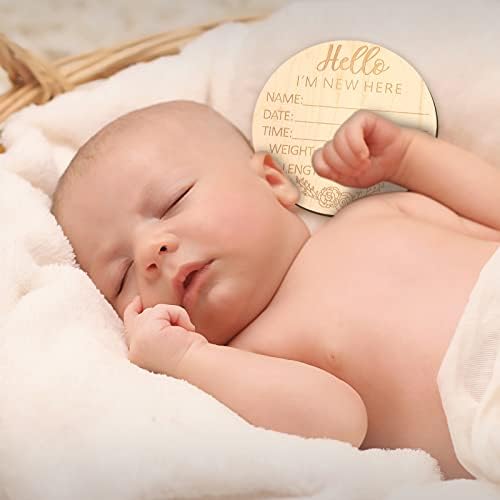 Знак за најава за бебиња, 5,9 инчи Здраво Светски Знак За Новороденче Тркалезна Дрвена Пресвртница Име На Расадник За Бебиња Знаци
