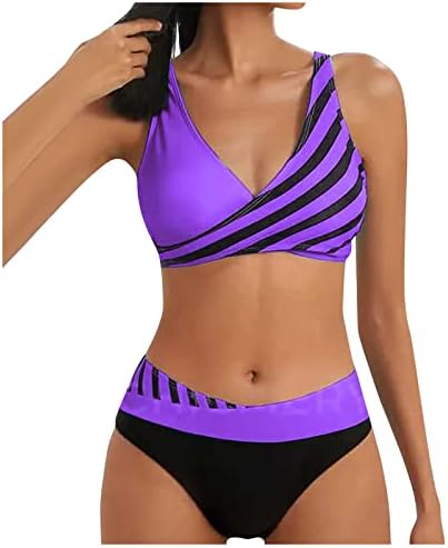 Женски две парчиња бикини комплети со високи половини шпагети каиш за капење вкрстени долна облека за пливање за пливање на плажа