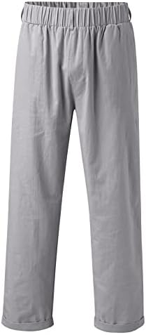 Менс памучни постелнини панталони, 2023 летни мажи Едноставна цврста боја Смачкана истегната плажа затегната Каприс Пант со џебови