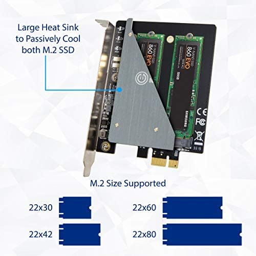 IO Crest Dual M.2 B-Key SATA SSD Converter PCI Express 3.0 X1 Експанзија картичка топлина мијалник Jmicron JMB582 CHIPSET SI-PEX40153