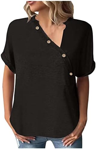 копче Lcepcy v вратот нагоре на врвот на ракав за жените за жени случајна летна кошула лабава вклопени блузи што треба да ги носат