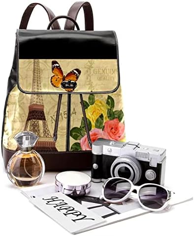 VBFOFBV ранец за жени дневен пакет лаптоп ранец за обична торба, Париз гроздобер роза пеперутка Ајфелова кула
