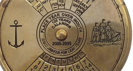 Антички месинг на гроздобер уметност 2инч 100 години вечен календарски клучеви со светско време мало прекрасно подароци за клучеви за прицврстување на џеб и калкула