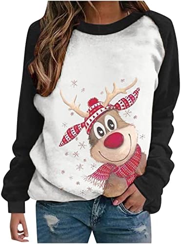 Женски екипаж џемпери мода 2023 година новогодишен долг ракав Божиќни џемпери смешни слатки есенски блуза пулвер врвови