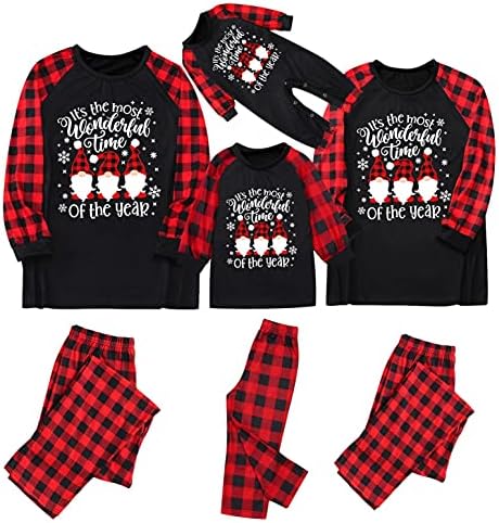 XBKPLO Божиќни пижами за семејни пижами pjs облека за спиење облека што одговара на поставување на совпаѓање на карирани пижами