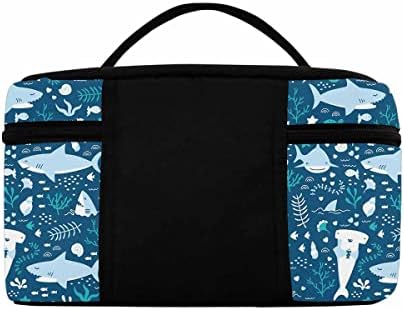 ДА ПРИЛАГОДЕНА Персонализирана Торба За Шминка Голема Торбичка За Патување Козметички Кеси За Жени Девојки, Океанска Сина Ајкула