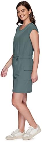 RBX активен истегнат ткаен фустан женски мета фустан еластичен половински лента краток ракав Брзо сув пешачење голф фустан со карго џеб