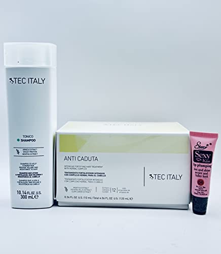 TEC Italy Tonico Shampoo 10.1 MO & Anti Caduta Интензивен третман на коса со хербални комплексни ампули 12 x 10 ml- бесплатен starвезден сјај