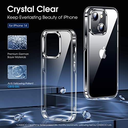 CASEKOO Crystal Clear за iPhone 14 Заштитна Футрола За Транспарентни Телефони Отпорни на Удари 6,1 инчи 2022 Ново