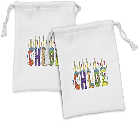 Амбесон Клои Ткаенина Торбичка Сет од 2, Букви Со Весели Каснати Торта Свеќи Девојка Роденден Дизајн Име, Мала Торба За Влечење За