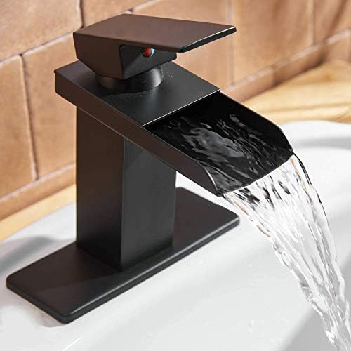 Bathfinesse црна тапа за бања водопад водопад мијалник за мијалник за мијалник од басен, матична црна плоштад модерна единечна рачка 1 дупка