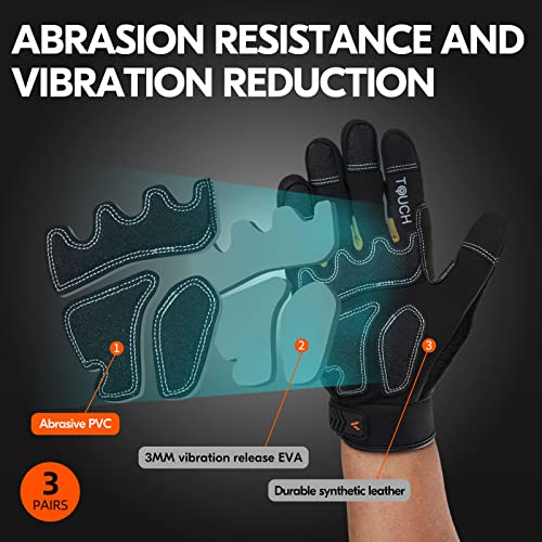 VGO ... 3-пара висока умешност Механичар на ракавици за тешка должност, ракавица за риги, анти-вибрација, анти-абразија, екран на допир