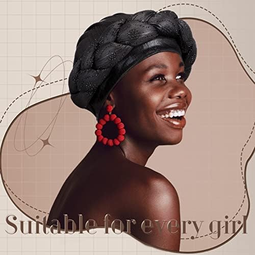 4 компјутери африкански турбан глава за обвивка за жени и девојчиња плетенка кристали глави турбани меки искривени капачиња за завиткување за жени, медиум