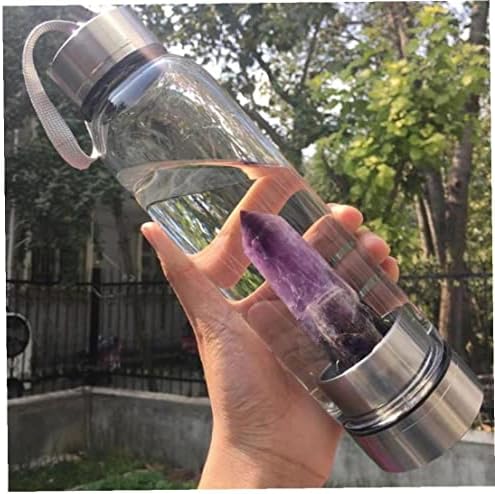 Шише со шише со вода од кристално стакло, шише со вода со централно шише со кристал еликсир со природна кристална точка Обелиск,