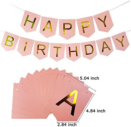 Декорации за розова и златна роденденска забава Среќен роденден, банер за ткиво хартија пом пом, цвеќиња хартија фенери хартија