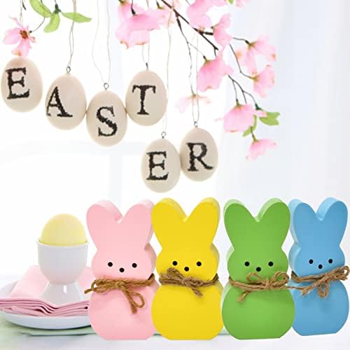 Велигденски зајаче декор, 4 парчиња зајаче декор маса дрвени знаци зајаче во форма на фарма куќа декор пролетен декор, зајаче,