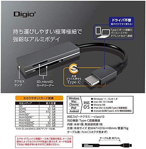 Nakabayashi Z9401 Digio2 SD-читач на картички писател USB 2.0 тип-в алуминиум сива