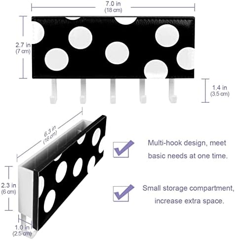 Модерен Бел Црн Држач За Клучеви Со Точки За Декоративен Ѕид, Организатор со 5 Закачалки за Куки за Влез, Бања, Кујна, Декорација