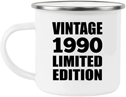 DesignSify 33-ти роденден Гроздобер 1990 ограничено издание, 12oz кампување кригла од не'рѓосувачки челик емајл чај чај со рачка, подароци за
