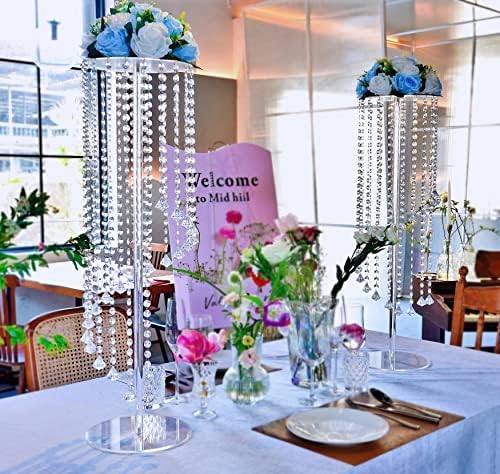 Свадбени центри за декорација цвет вазна, елегантен акрилен кристален штанд -2 парчиња 23,6 инчи за декорации со високи забави, декорации за трпезариска