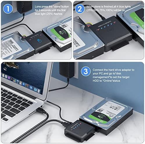 Yinnceen [надграден] читач на хард диск - SATA/IDE до USB 3.0 адаптер [резервна копија со еден клик], конвертор на адаптер за надворешен