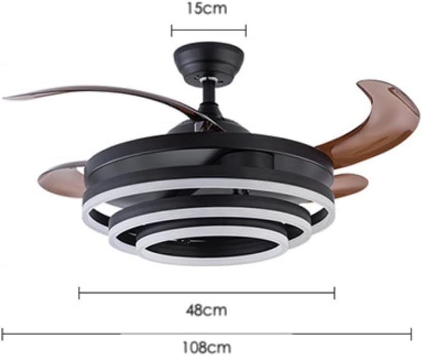42 ”Вентилатор за таванот што може да се повлече со светла и далечински, 3 ламба за таванот LED во боја, модерни геометриски прстени