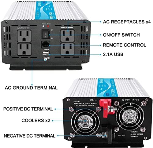 POOXTRA 1500 Вати Чист Синусен Бран Инвертер DC 24V ДО 110v/120v Моќ Инвертер Со 16.4 стапки Далечински Управувач И Двојно Ладење