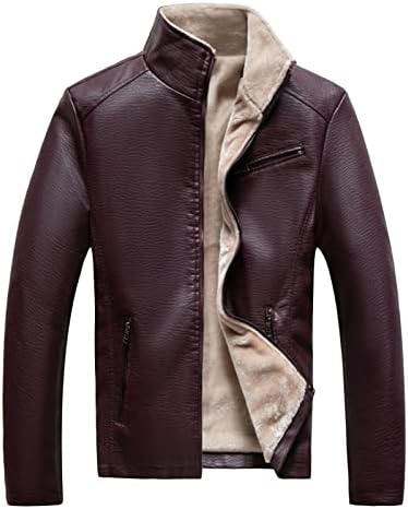 Maiyifu-GJ машки Шерпа наредена Faux кожа јакна Пу густа руно мотоцикл јакна Зимски штанд јака гроздобер бомбардер палто