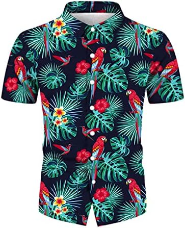Менска кошула Менс пролетно лето обична цветна плажа Тропски случајно копче надолу со кошули со краток ракав