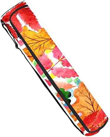 Ратгн Јога Мат торба, шарени есенски лисја вежбаат јога мат носач со целосна зип-мат торба со торбичка со прилагодлива лента за жени