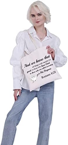 Вамсиј Римјани 8: 28 тота торба христијанска рамо торба Библијата стих торби за подароци Писмото платно торба торба религиозни христијански