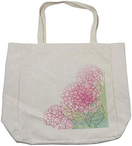 Торба за шопинг на Ambesonne Hydrangea, летна ботаничка слика на цвеќиња од гранџ боја, еко-пријателска торба за еднократна употреба за намирници плажа и повеќе, 15,5 x 14,5, крем