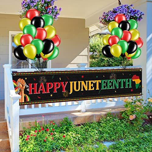 38 парчиња Среќни јуни -декорации, голема ткаенина јуниетенти знак на патриотски двор и 36 парчиња латекс балони лента за јуни -африкански