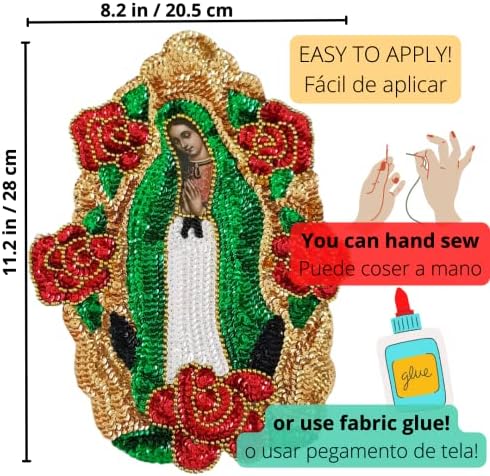 Guadalupe Virgin Sequin Patch Applique Sweing DIY Jean Denim јакна извезен мотив, црвена роза Пресвета Богородица на Гвадалупе Виргенцита