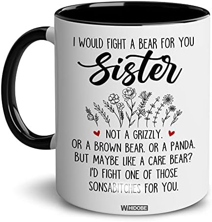 Подарок од Видоб за сестра кригла, сестрински подарок за сестра, сестра со која би се борела со кригла со мечки, сестра роденденски подарок