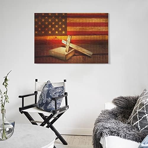 Уметност платно wallидна уметност декор рачно насликан библиски стих Американски знаме крстови светло апстрактно сликарство големи уметнички