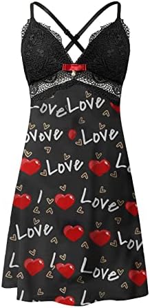 Женска облека за спиење чипка ноќница V-врат со целосна лизгање мека пижама фустан за спиење пеперутка/кошула за печатење на срце