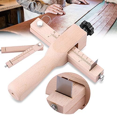 Алатка за сечење кожа, дрвена рачна лента за ленти за кожни ленти прилагодлива алатка за сечење алатки DIY занаетчиски алатки со 5 лопати