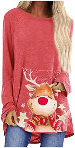 Женски Божиќни туники врвови со долги ракави блуза лабава вклопена маица со маичка со екипаж со долги ракави лабави за носење со хеланки