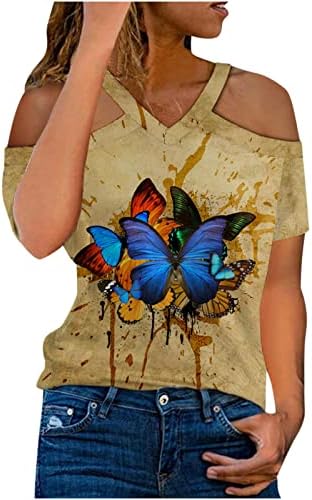 Девојки краток ракав од рамото памучен графички салон за халтер врвна кошула летна есенска кошула за жени 14