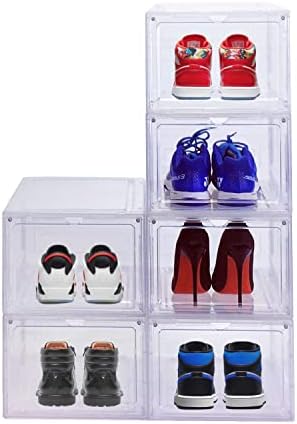 Jeccichy 6 пакет Организатор за чевли за плакарот, контејнер за складирање на чевли со капаци, кутија за чевли чиста пластична стабилна,