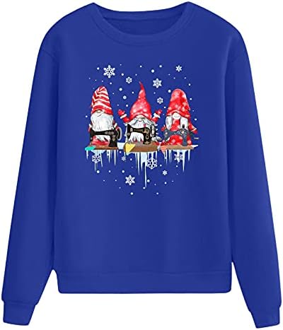 Лабава графичка џемпер Божиќна екипаж за џемпери Божиќни врвови на жени каузални џемпери со долги ракави пулвер