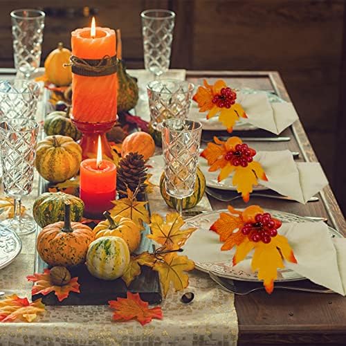 Есенски украс на салфетка прстени Златен јавор од лисја од тиква Бери есенска табела Денот на благодарноста свадбени забави дрвени прстени