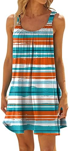 Фустани за плажа на Зефотим за жени 2023 без ракави шпагети каиш случајно цветно печатење лабава вклопена маица фустан