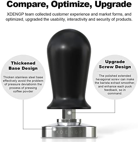 XDENGP 51мм калибриран еспресо кафе Тампер со 30lb пролет натоварен, не'рѓосувачки челик база алуминиумски рачки на притисок