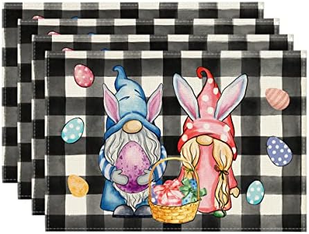 Артроиден режим розово зелено биволско карирано зајаче Гноми јајца велигденски тркач на маса, пролетно лето сезонски одмор кујнски трпезариски декор за украси на