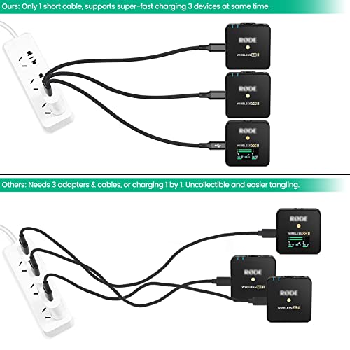 Замена на кабел за полнење 3-во-1 за безжичен систем за микрофон GO 2 / II, 3A USB C краток кабел за полнач со 3 приклучоци од типот-C